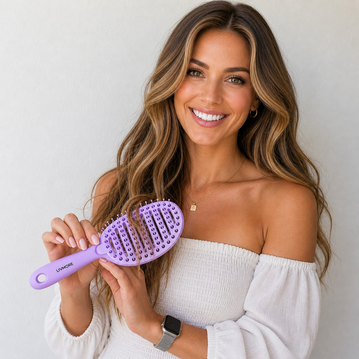 Set of 3 Detangler Hair Brushes Wet & Dry - Pink, Purple, Cream