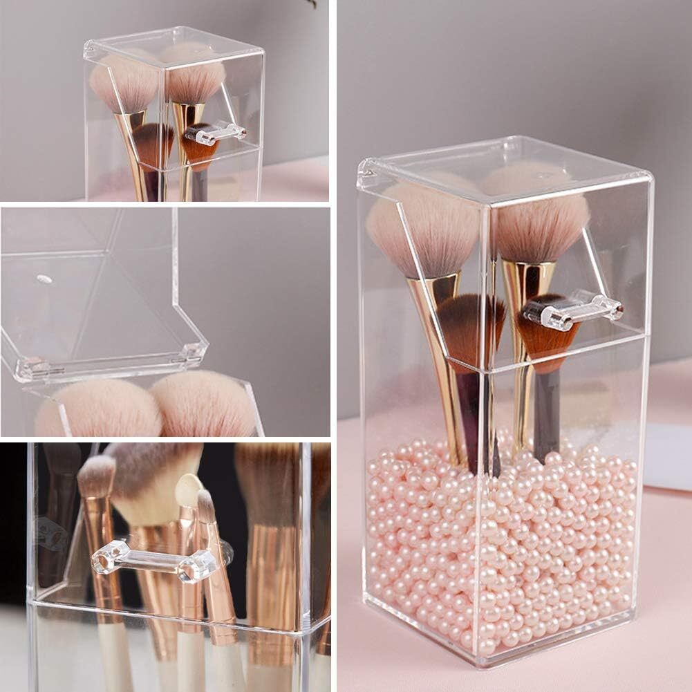 Clear Acrylic Makeup Brush Holder with Lid - Dust-Proof & Space-Saving Organizer