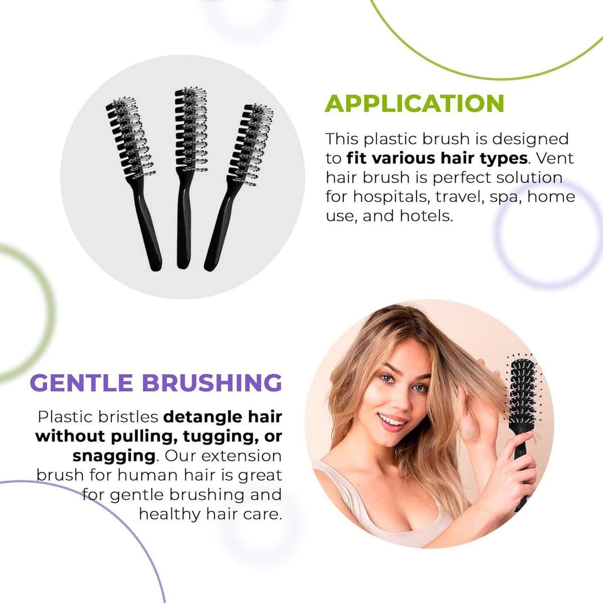 Plastic Bristles Hair Brushes 8 Inch Black 12 Pack Hair Styling Tools