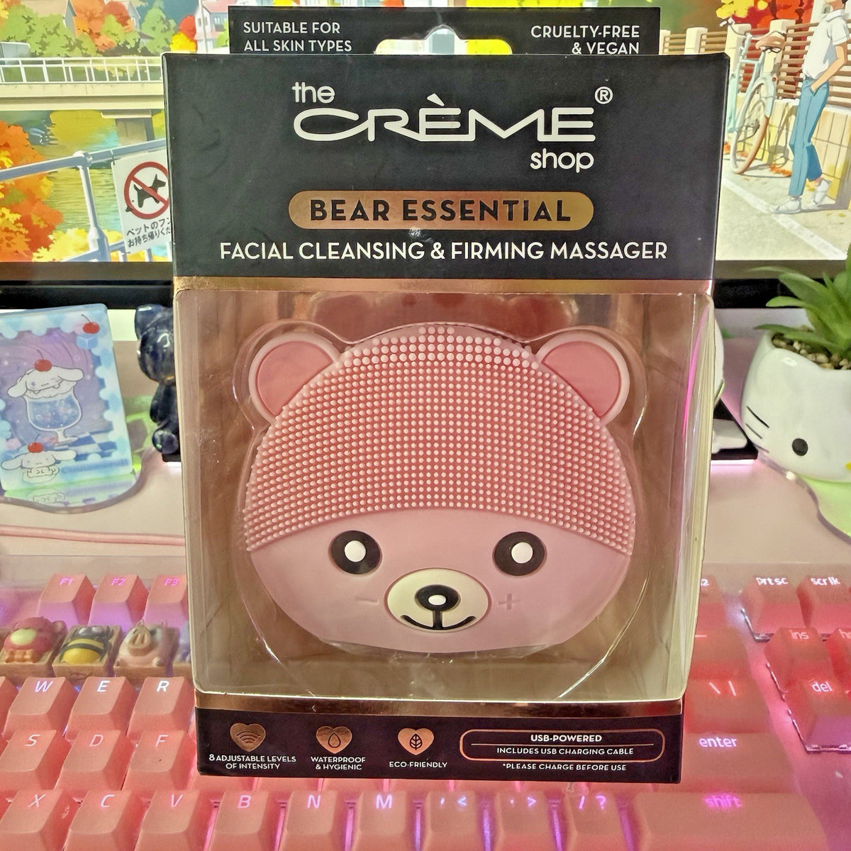 Facial Cleansing & Firming Massager - Pink, USB Rechargeable, Bear-Shaped