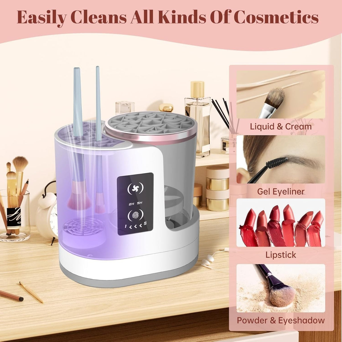 Electric Makeup Brush Cleaner Machine with Dryer & Holder - 3 in 1