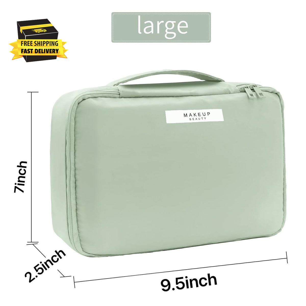 Travel Makeup Bag with Detachable Cosmetic Pouch Waterproof Organizer for Women & Men - Green