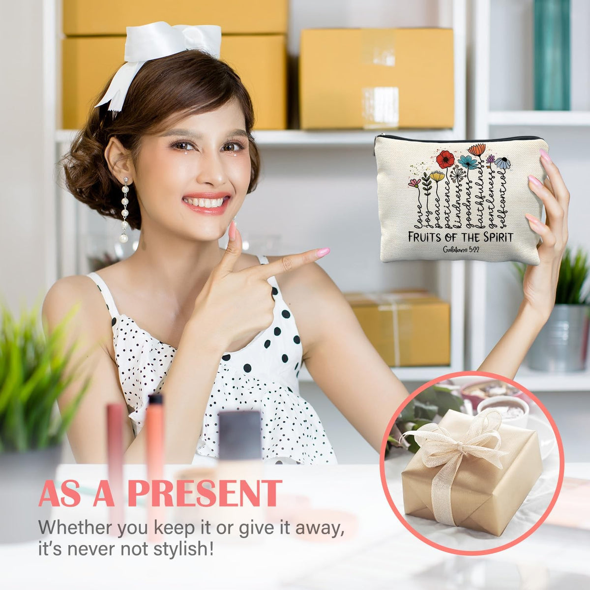 Christian Makeup Bag for Women - Stylish Portable Cosmetic Organizer