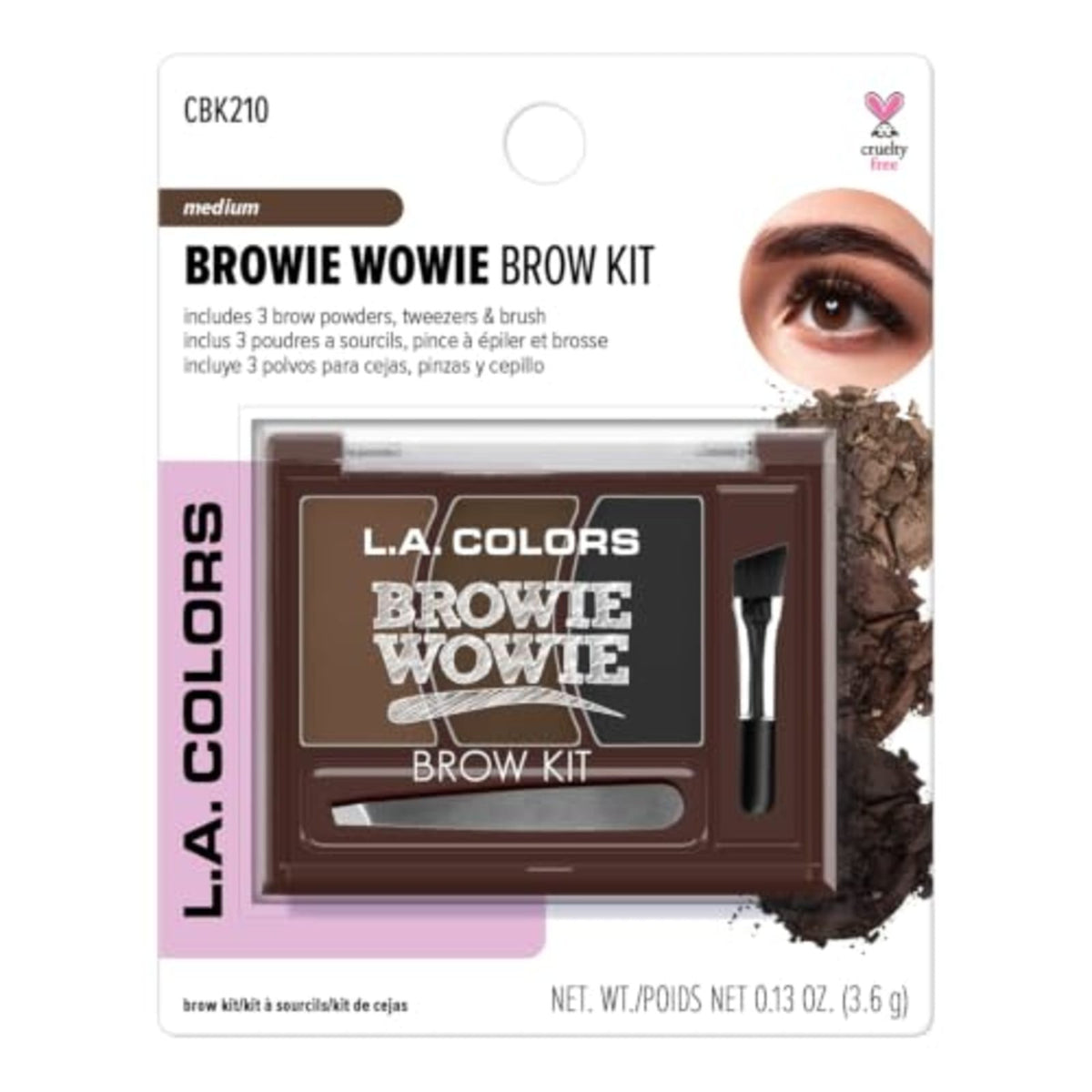 Brow Kit with 3 Powder Shades & Dual-Ended Brush - Long-Lasting & Cruelty-Free