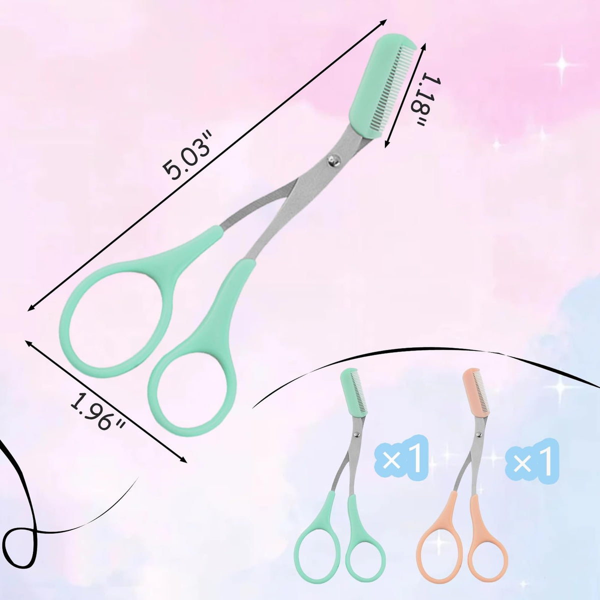 Eyebrow Trimmer Scissors Set - Men Women Stainless Steel, Colorful Handles