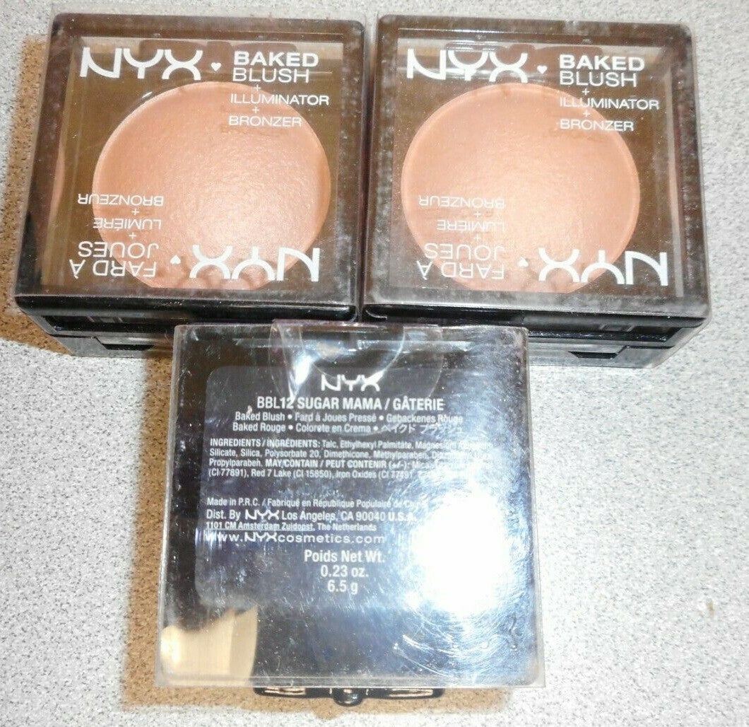 NYX Baked Blush, Illuminator & Bronzer Set - Shade BBL12 Sugar Mama, 0.23oz Each