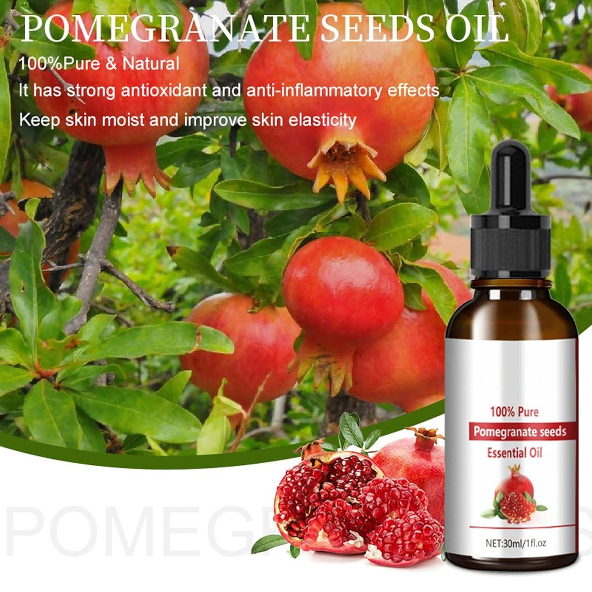 Pure Pomegranate Seed Oil Cold-Pressed Unrefined 100% Natural for Skin & Hair