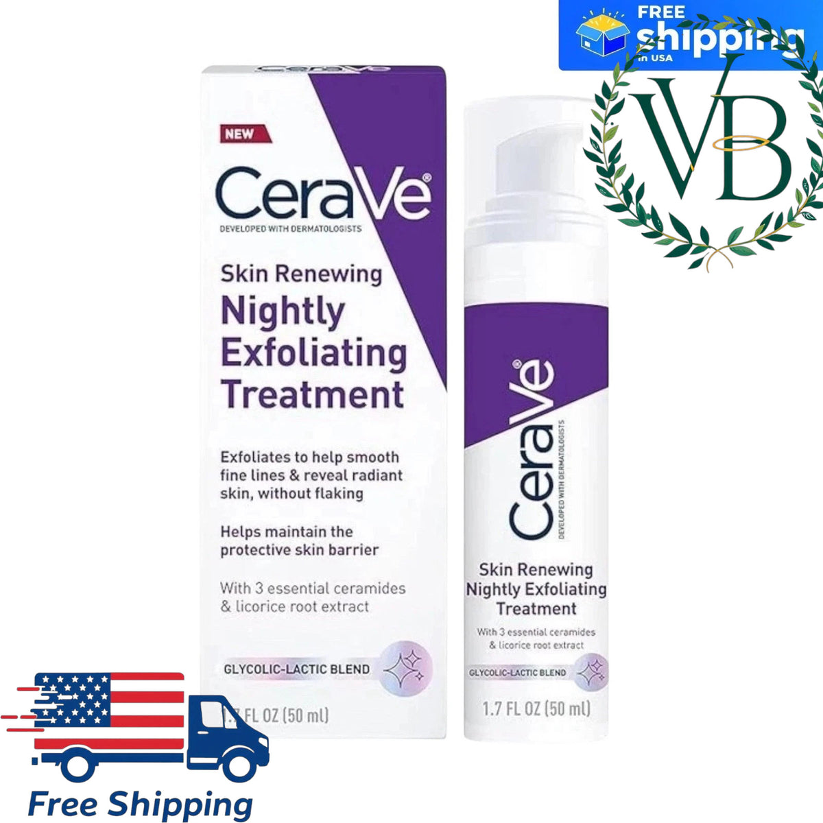 CeraVe Nightly Exfoliating Face Serum for Anti-Aging & Brightening – 1.7 fl oz