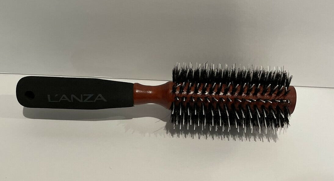 Lanza Boar Nylon Bristle Round Hair Brush 2.2 Inch with Wooden Handle