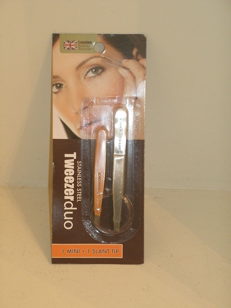 Stainless Steel Tweezers Duo Mini & Slant Tip for Eyebrow & Precision Grooming