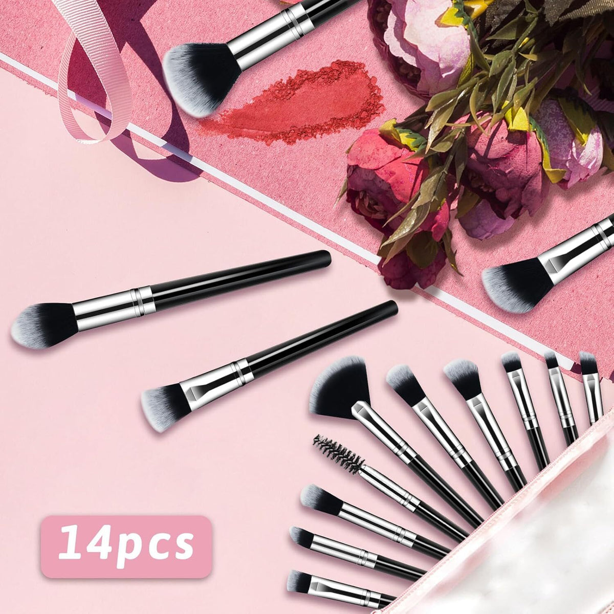 14-Piece Premium Synthetic Makeup Brush Set for Face & Eyes (Black)