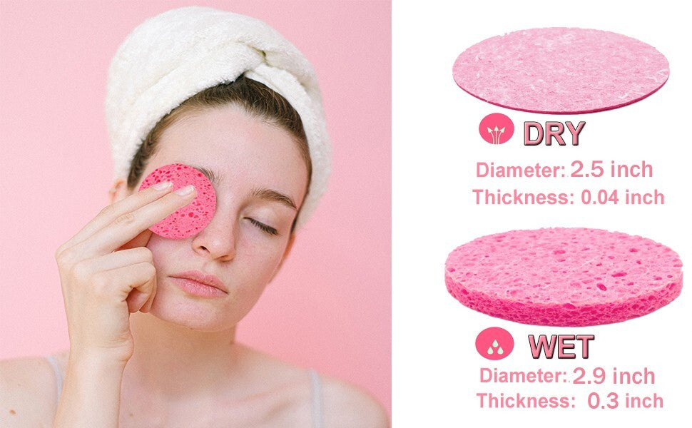 Natural Compressed Facial Sponges - Makeup & Mask Removers, Reusable, 60 Count