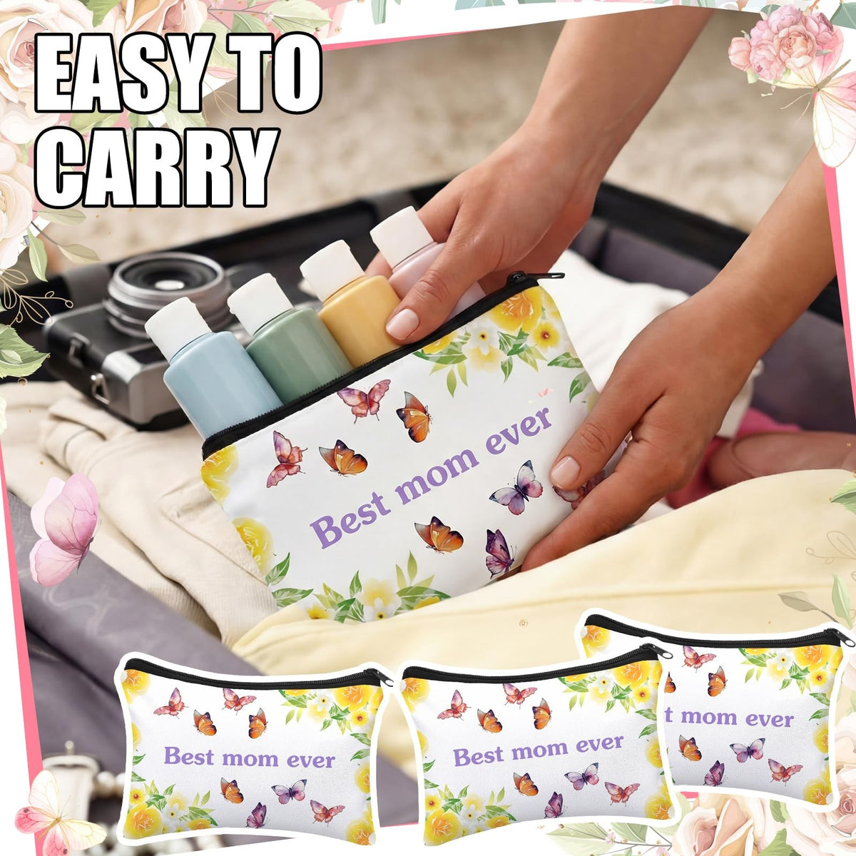 10-Pack Multicolor Mom Ever Makeup Bags Gift Set - 9x6 Inches