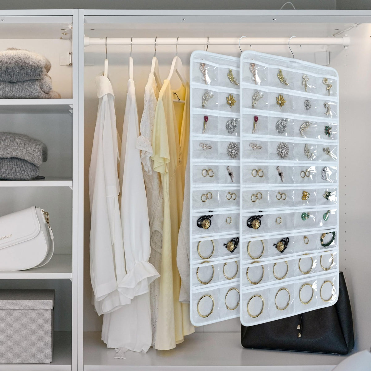 Hanging Jewelry Organizer Wall Door Double-Sided White Storage Solution