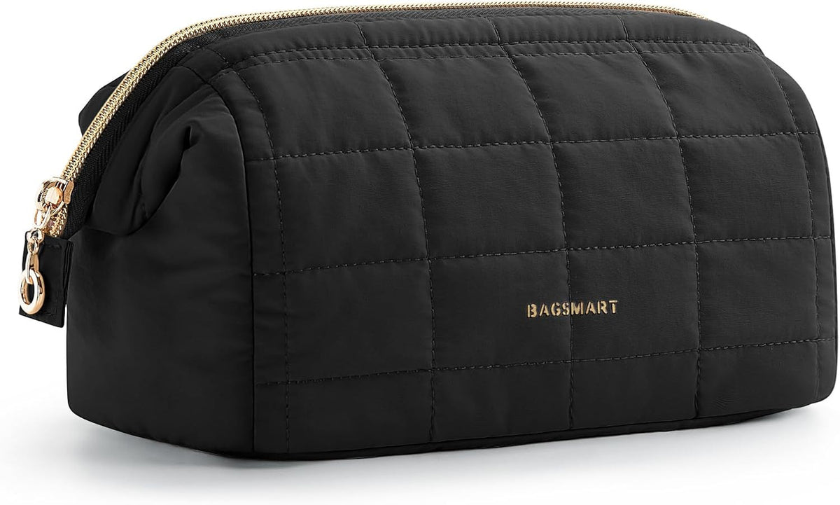 Travel Makeup & Toiletry Bag with Wide-Open Zipper - Padded Black Cosmetic Organizer
