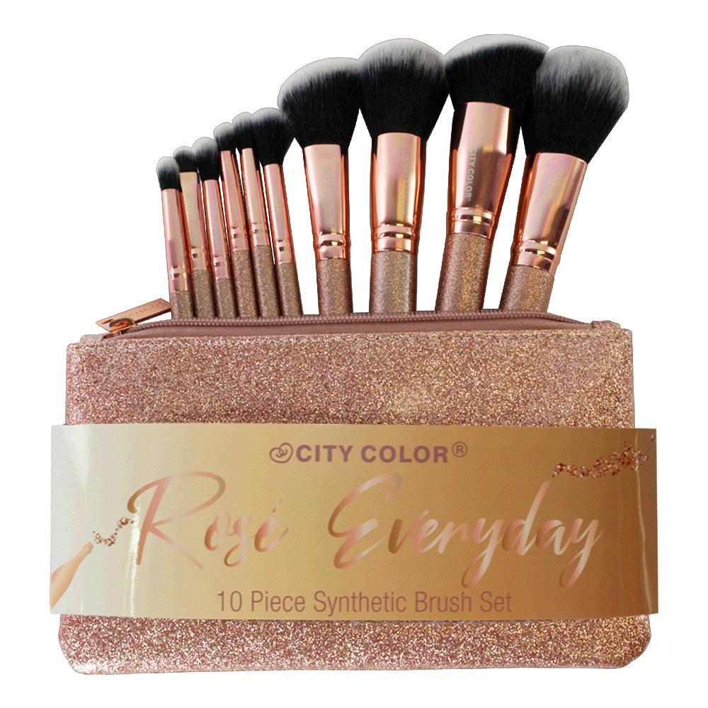 Rose Gold 10-Piece Makeup Brush Set with Glitter Case