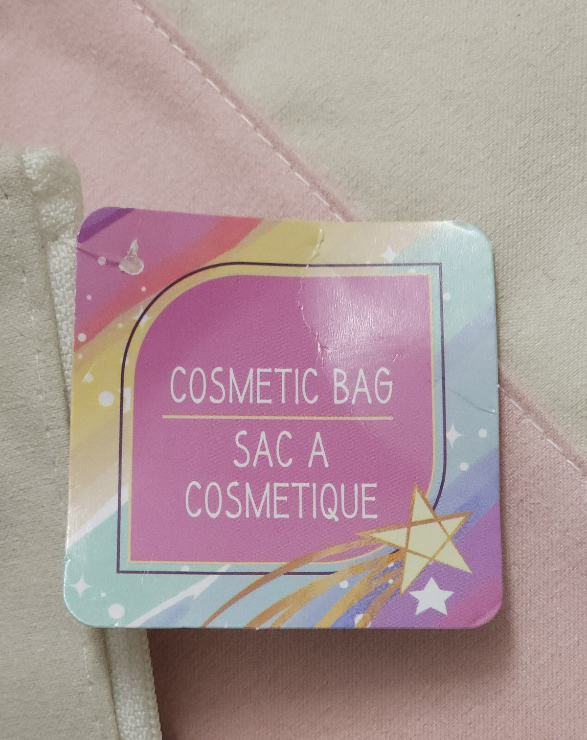 DIY Blank Cosmetic Make Up Toiletry Zipper Bag - 8x6 inch Cotton Canvas, Pink/Beige