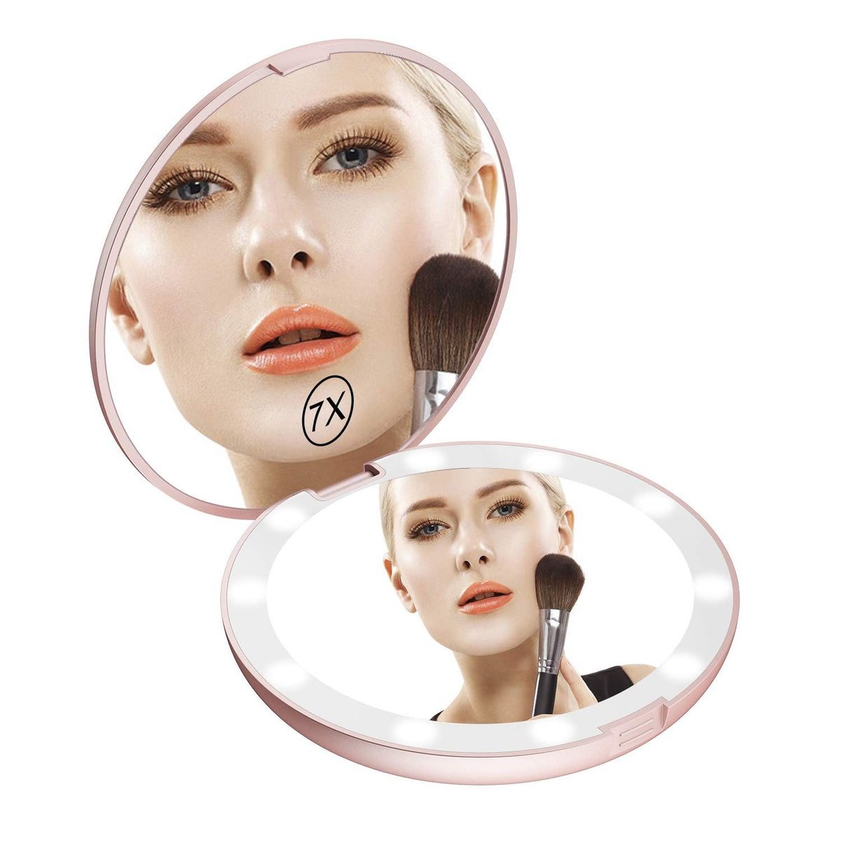 LED Lighted Travel Makeup Mirror with 1x/7x Magnification - Compact & Portable