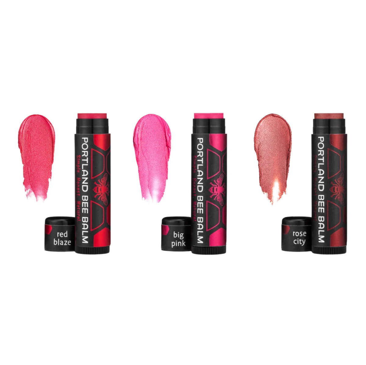 Set of 9 Portland Bee Balm Tinted & Mint Lip Balms - Red Pink Rose