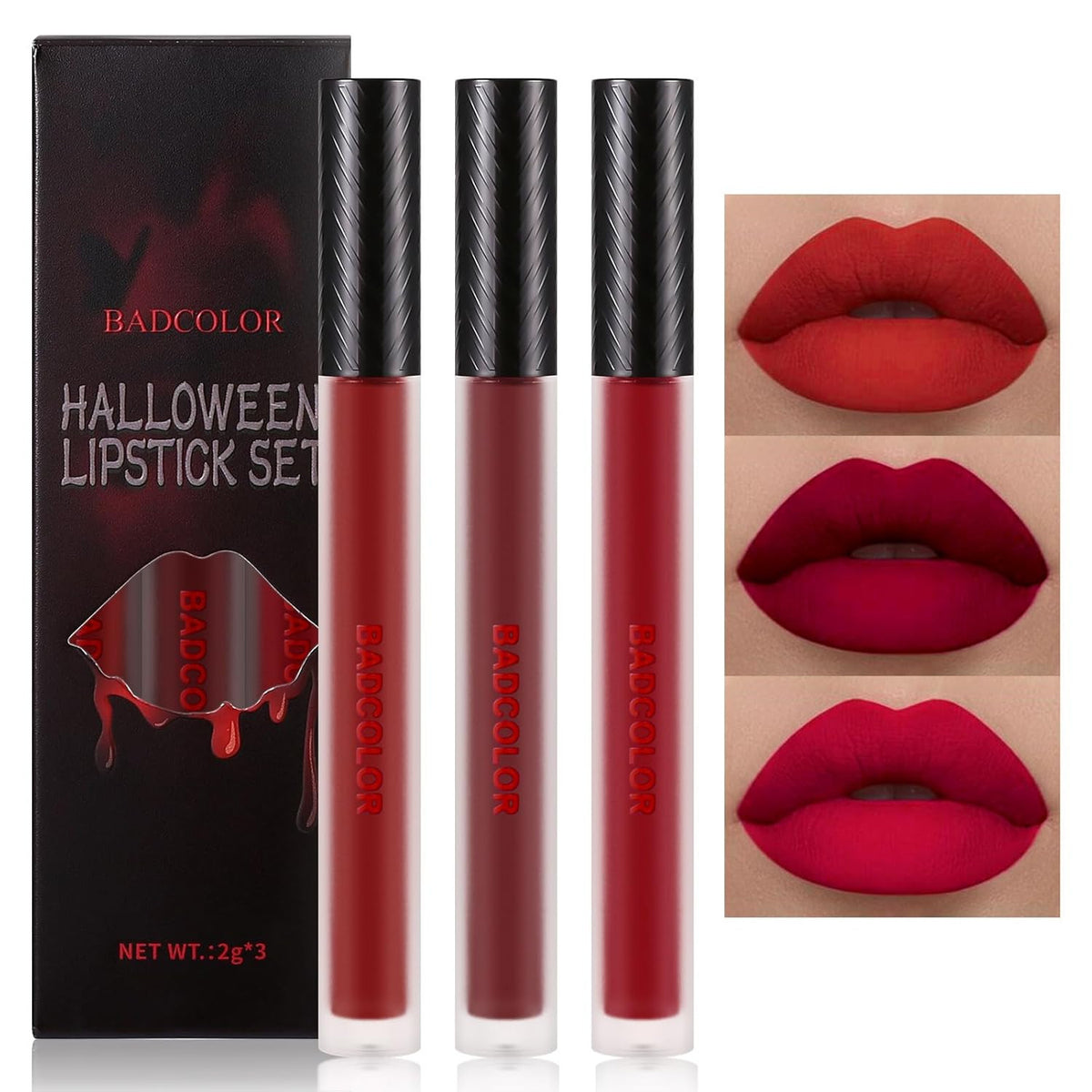 Matte Waterproof Liquid Lipstick Set - 3 Bold Colors for Cosplay & Glam