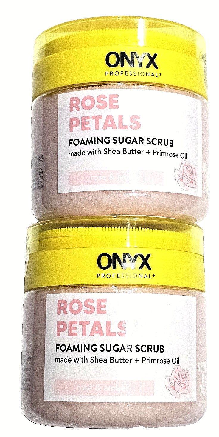 2 Pack ONYX Professional Rose Petals Foaming Sugar Scrub & Amber