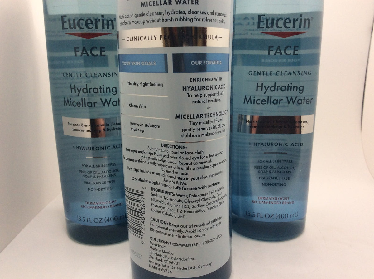 Micellar Water with Hyaluronic Acid - Hydrating Face & Makeup Remover, 13.5 Oz, Pack of 4