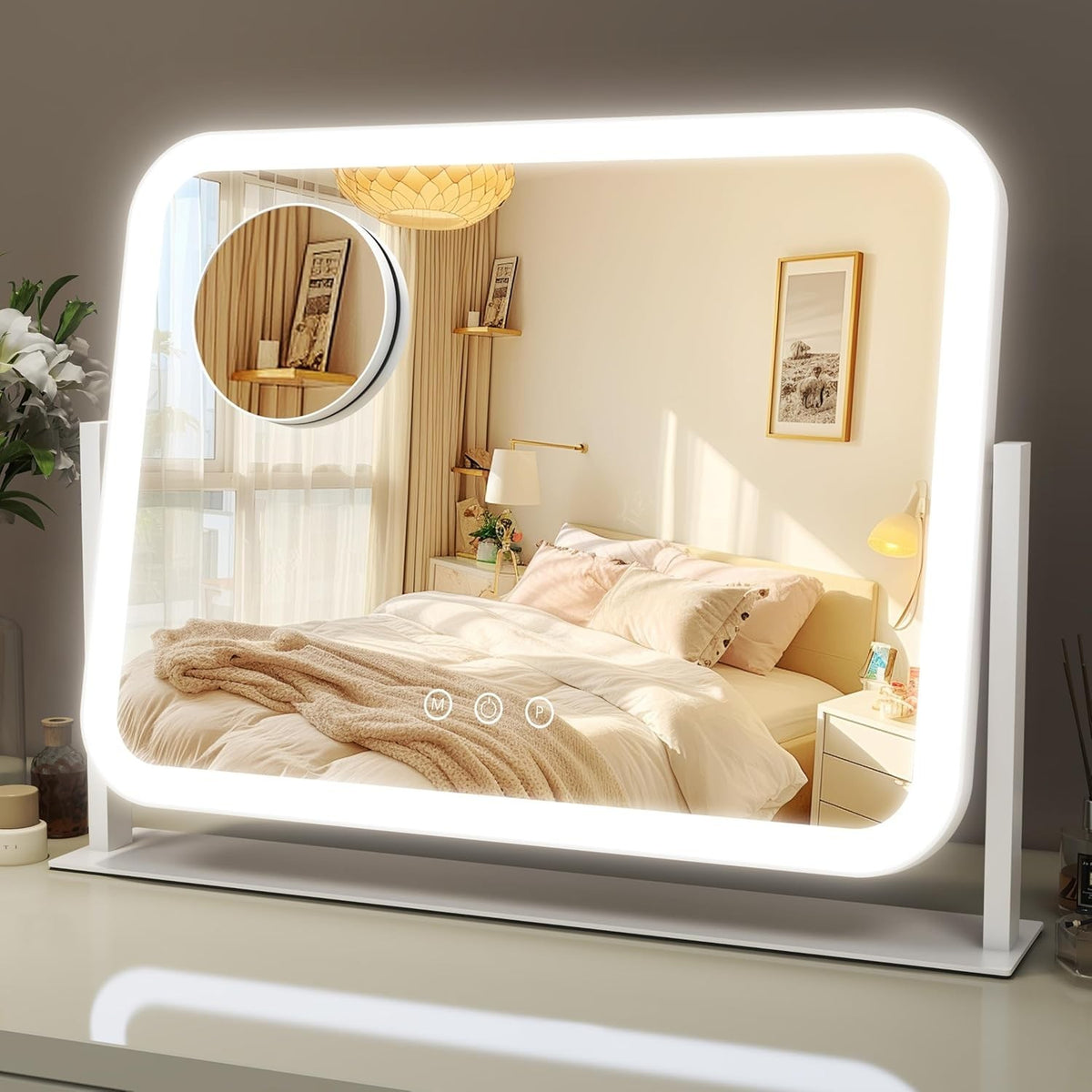 Lighted Makeup Mirror with 10X Magnification and Adjustable Brightness - 17x13 Inch Vanity Mirror with Lights