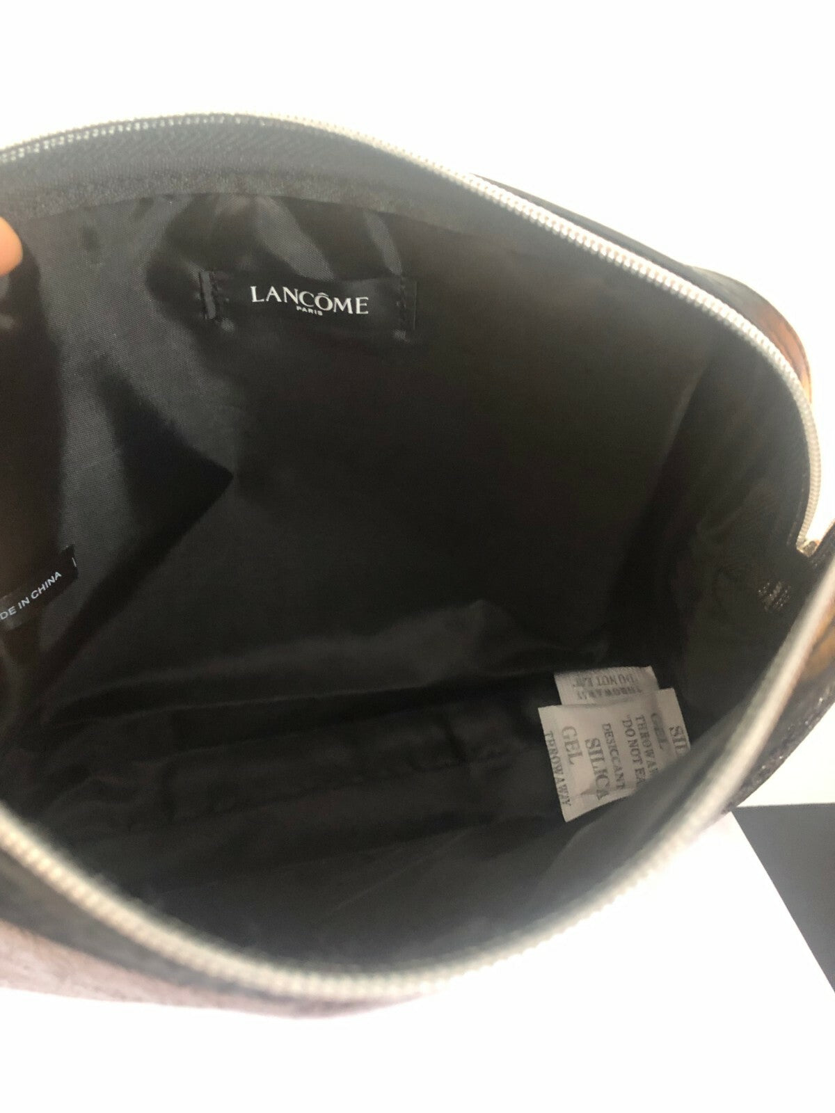 Light Brown Shimmer Makeup Bag with Black Frame - Cosmetic Toiletry Organizer
