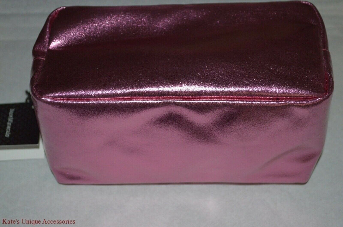 Pink Metallic Padded Cosmetic Makeup Bag with Zip Closure - 8x4 inches