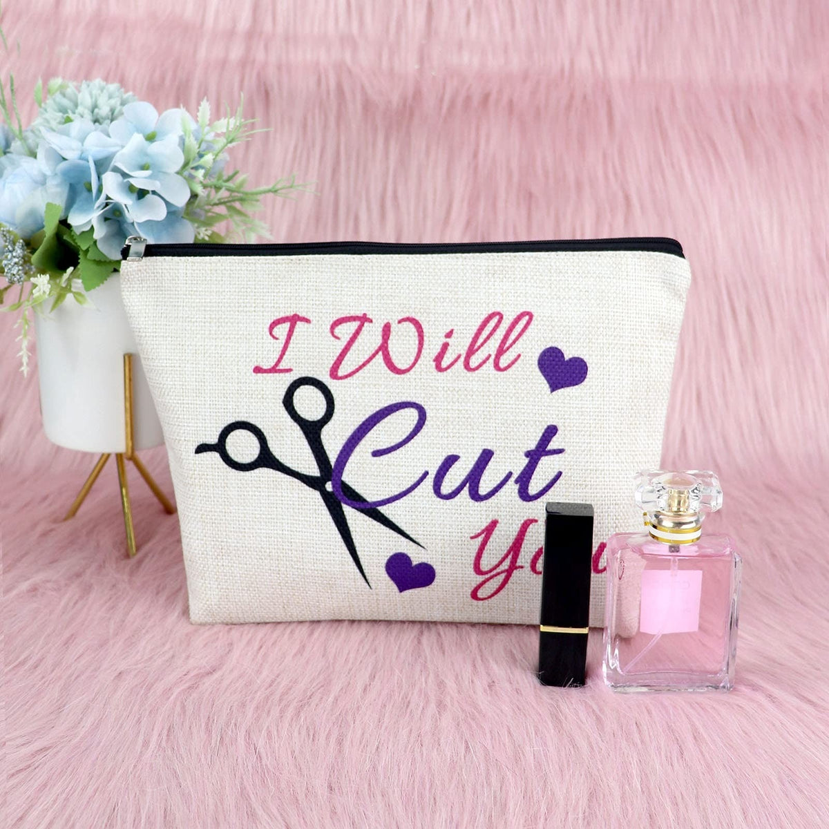Women's Makeup Bag with Zipper - Travel Cosmetic Pouch for Hairdresser Gifts