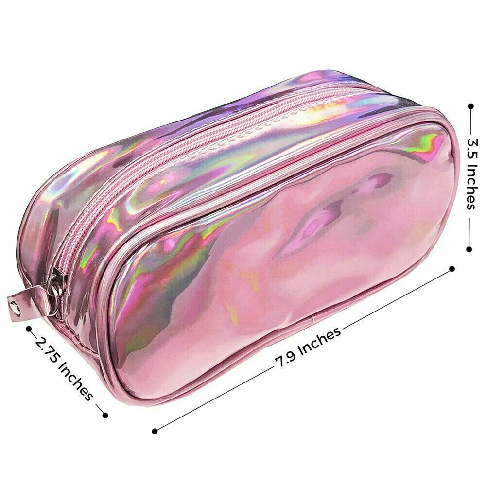 Holographic Pencil Case Pouch - Zippered Cosmetic Bag, 7.5 x 3 x 4 in
