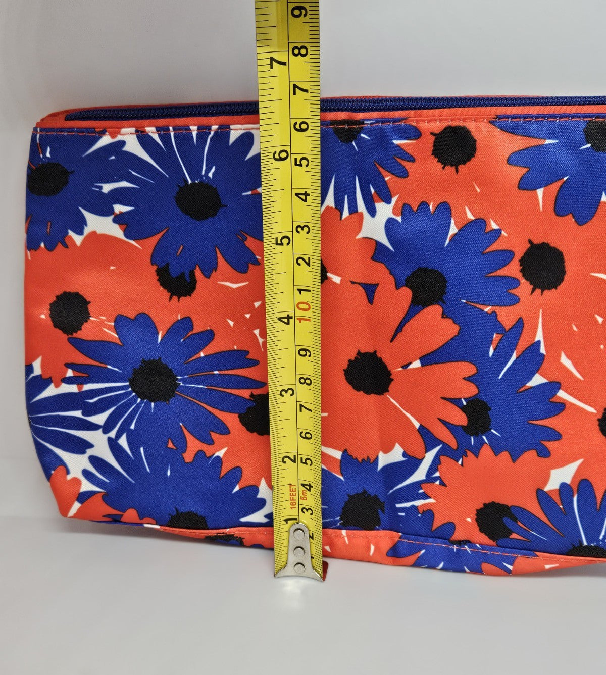 Estée Lauder Floral Cosmetic Makeup Pouch Bag with Zipper - Red & Blue Design