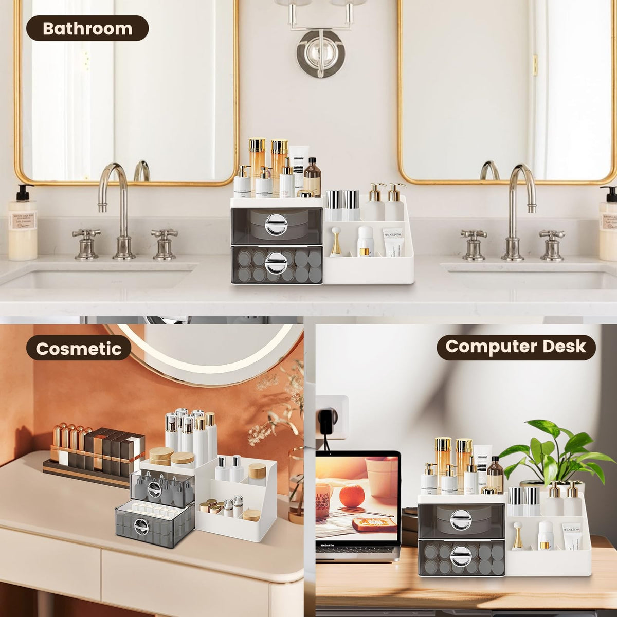 Large Capacity Makeup Organizer with Clear Drawers for Vanity and Skincare