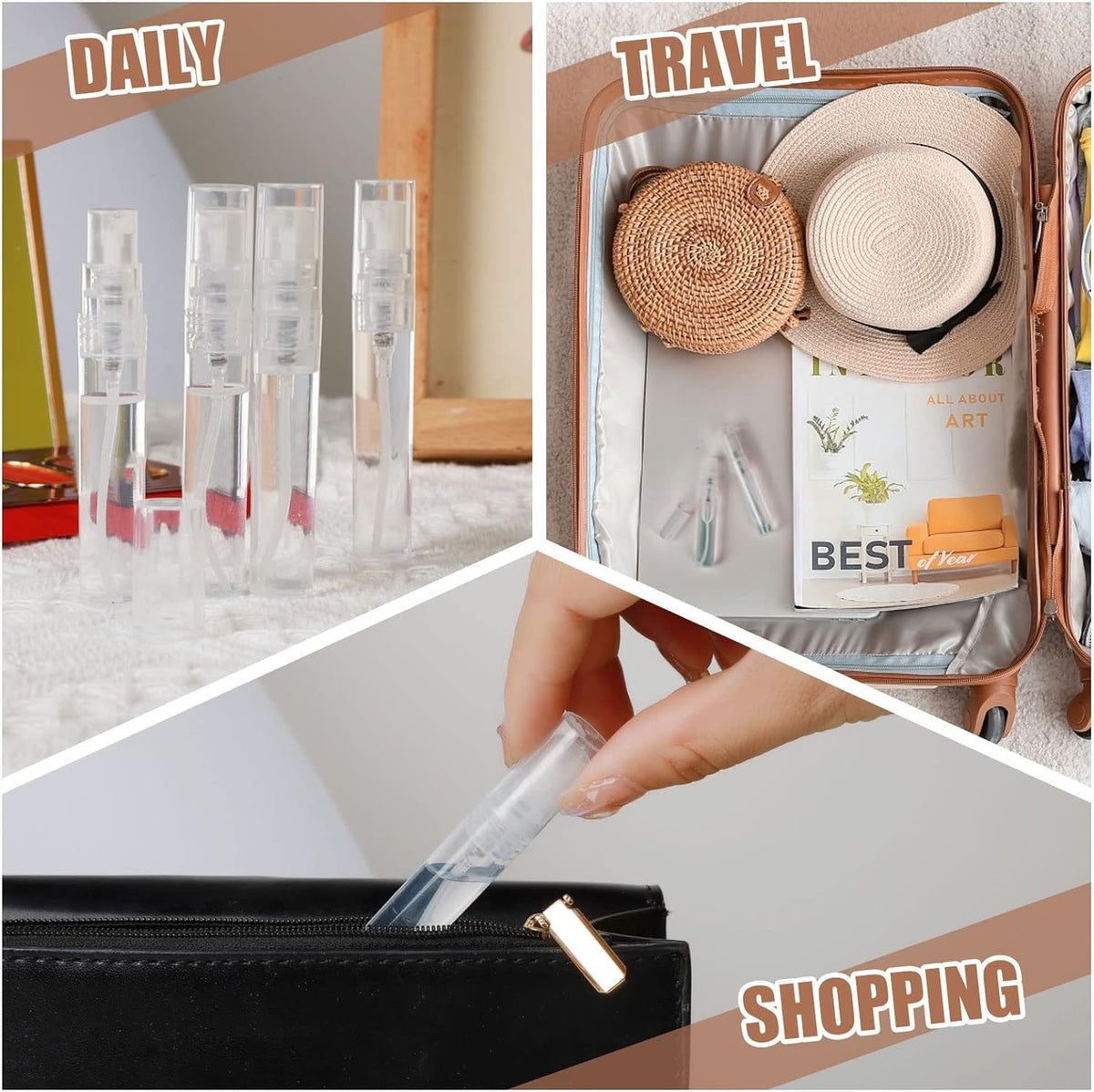 60PCS 5ml Clear Refillable Plastic Spray Bottles for Perfume Travel