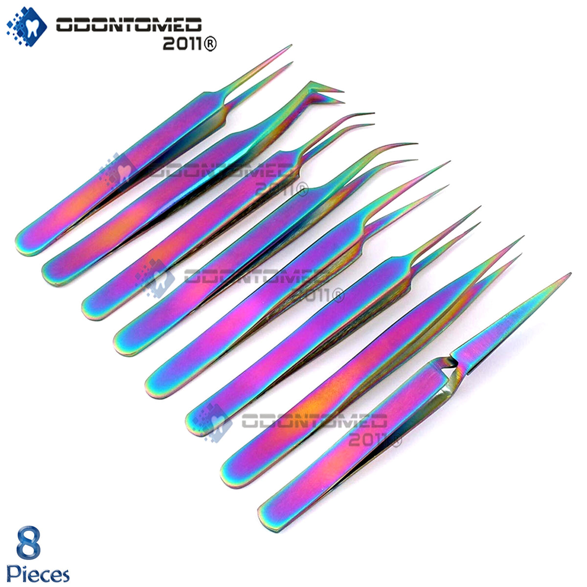 Rainbow Color Eyelash Extension Tweezers Set - 8 Pieces for Makeup & Beauty