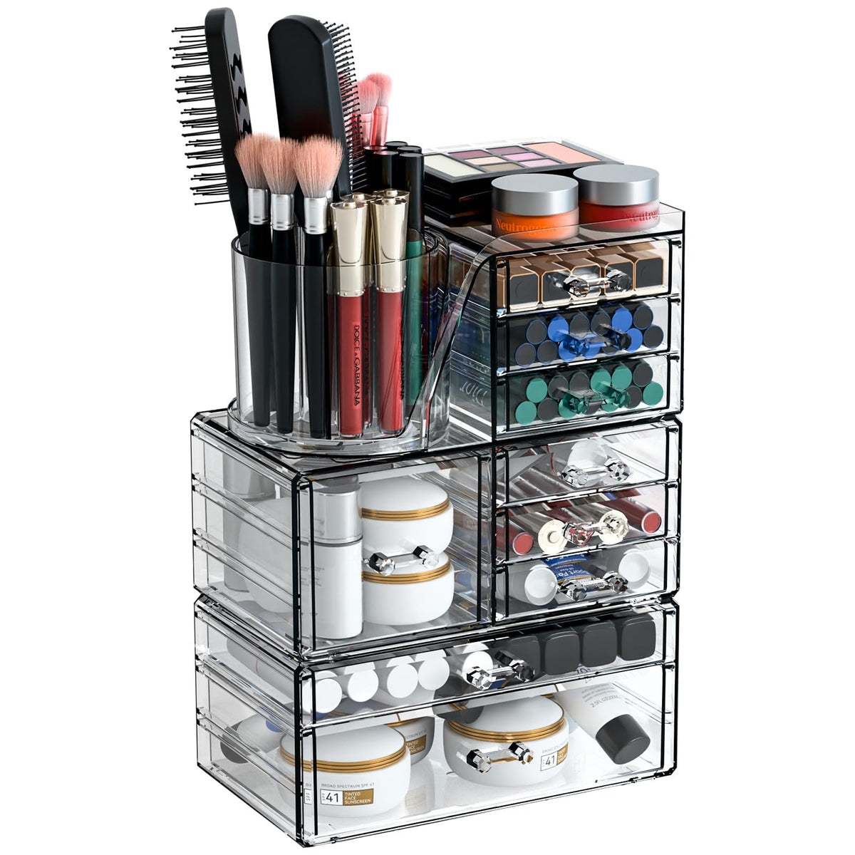 3-Pack Clear Acrylic Makeup Organizer with 9 Drawers for Vanity and Skincare