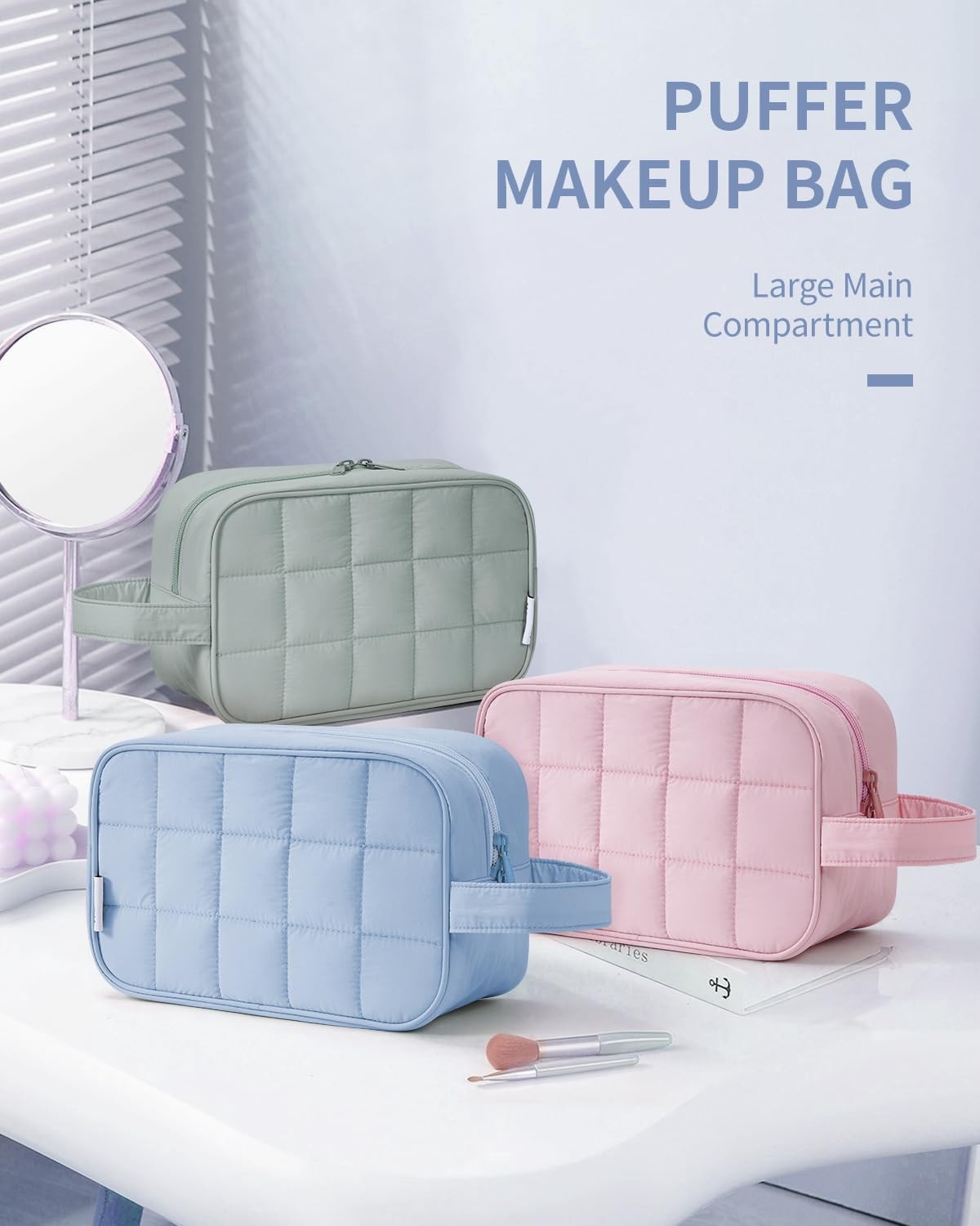 Travel Toiletry Bag for Women Large Capacity Puffy Cosmetic Organizer Blue