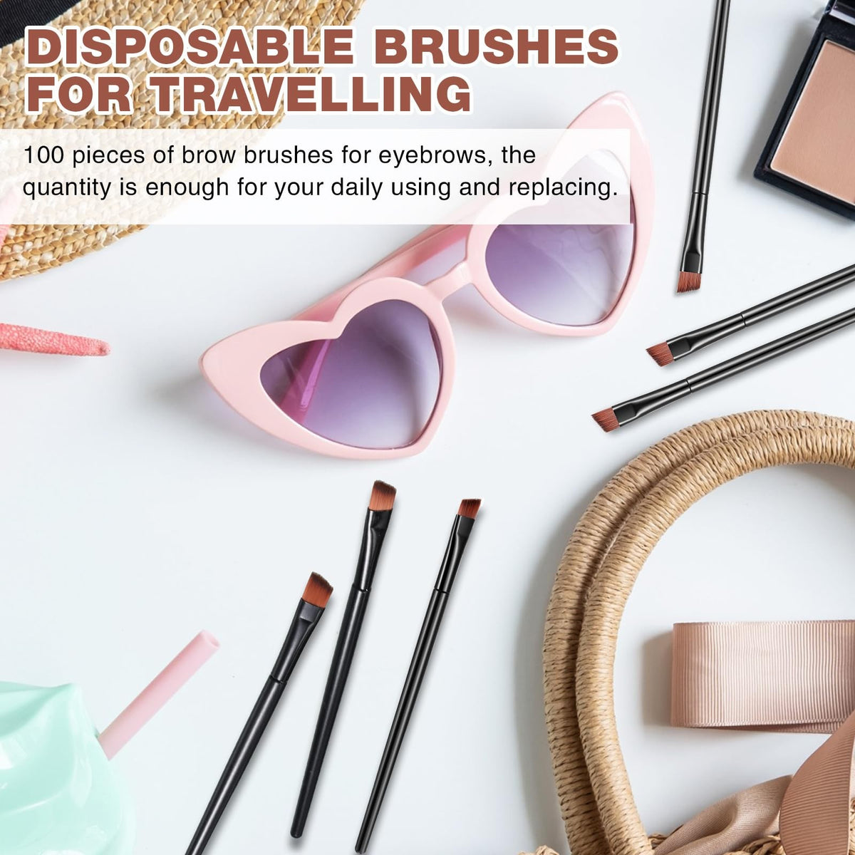 Disposable Angled Eyebrow and Eyeliner Brush Set - 100 Pieces, Travel Friendly