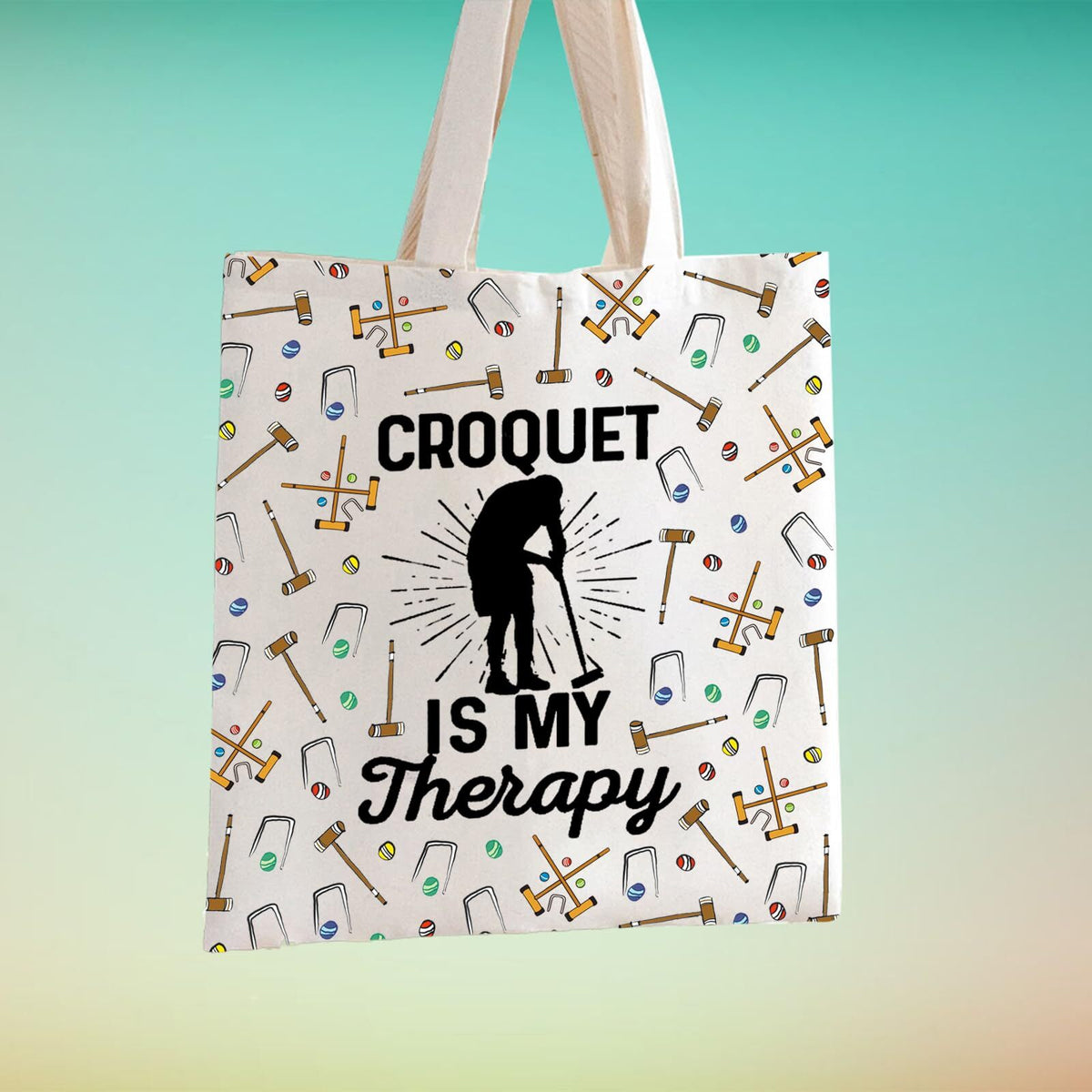 Croquet Tote Bag Funny Croquet Is My Therapy Gift for Croquet Players