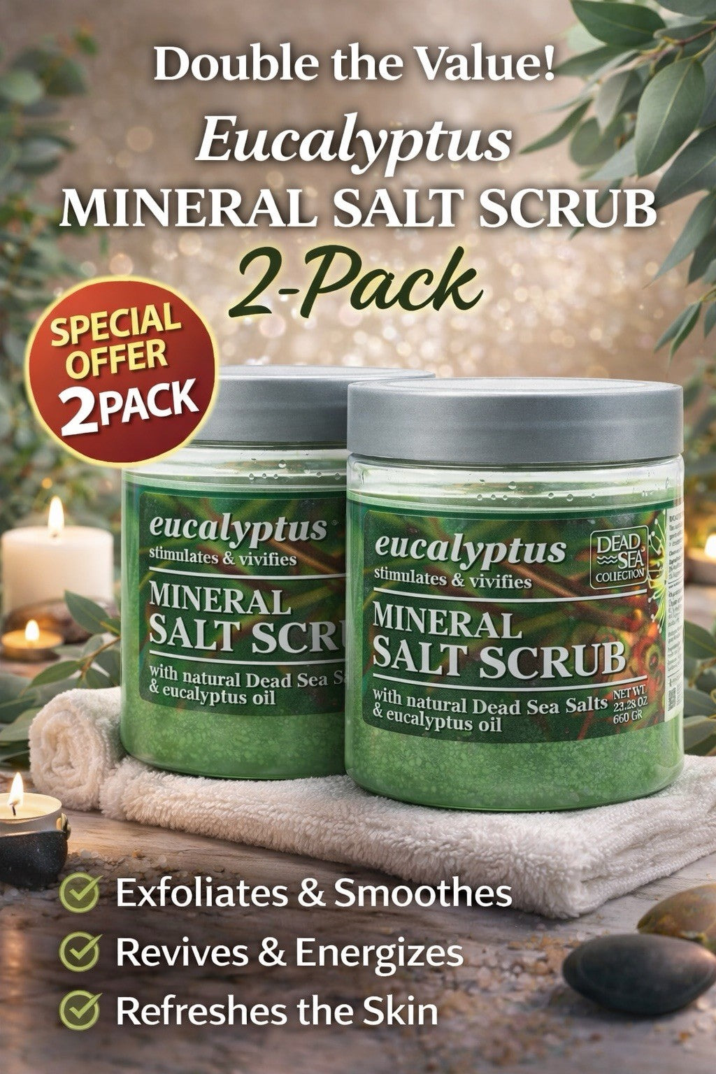 Dead Sea Collection Eucalyptus Exfoliating Mineral Salt Scrub, 2-Pack