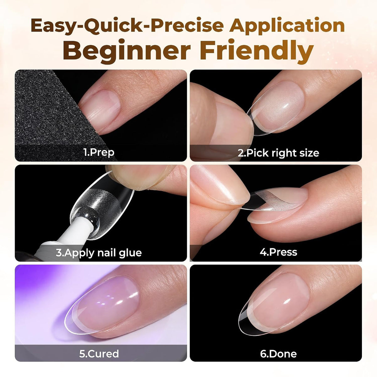 Oval Gel Nail Tips Set 504 Pcs Pre-Shaped Fake Nails for Manicure