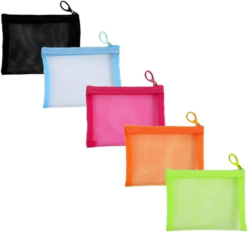 Mini Mesh Zipper Pouch Bags Set - Travel Organizer for Toiletries, Coins & Small Items