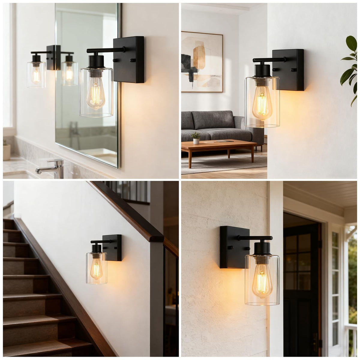 2-Pack Modern Matte Black Wall Sconces for Bathroom Vanity & Hallway