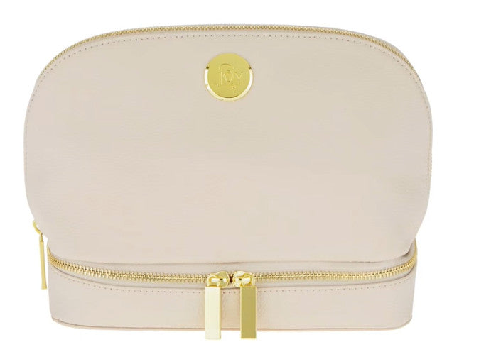 Genuine Leather Travel Case with Secret Compartment - Taupe