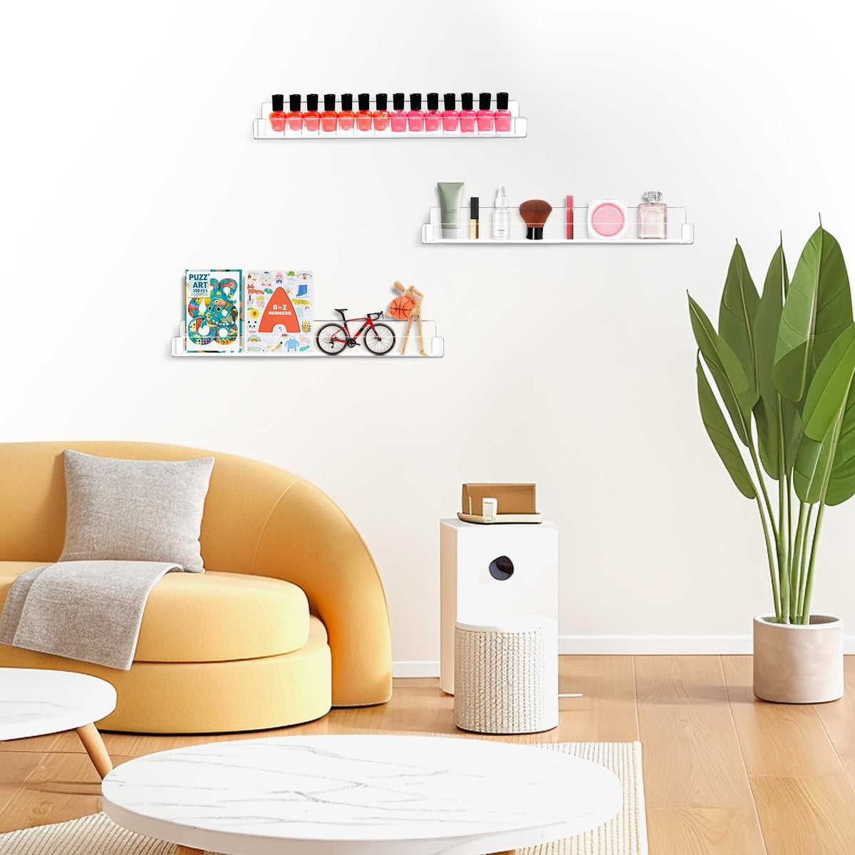 15 Inch Wall Mounted Nail Polish Organizer Rack with 6 Clear Shelves