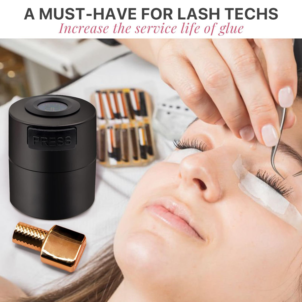 Eyelash Glue Storage Container with Digital Temperature and Humidity Monitor - Black