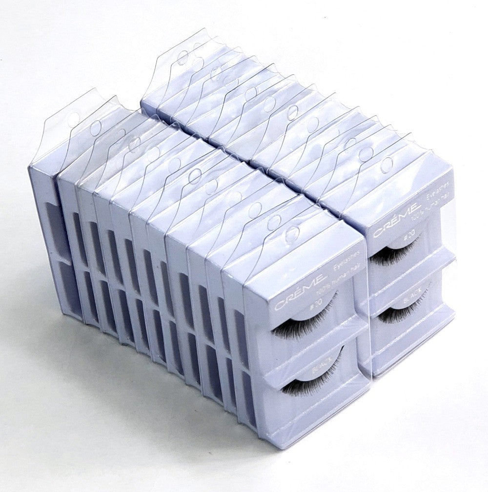 False Eyelashes Pack of 12 or 24 - Natural Human Hair, Handmade, Invisible Band