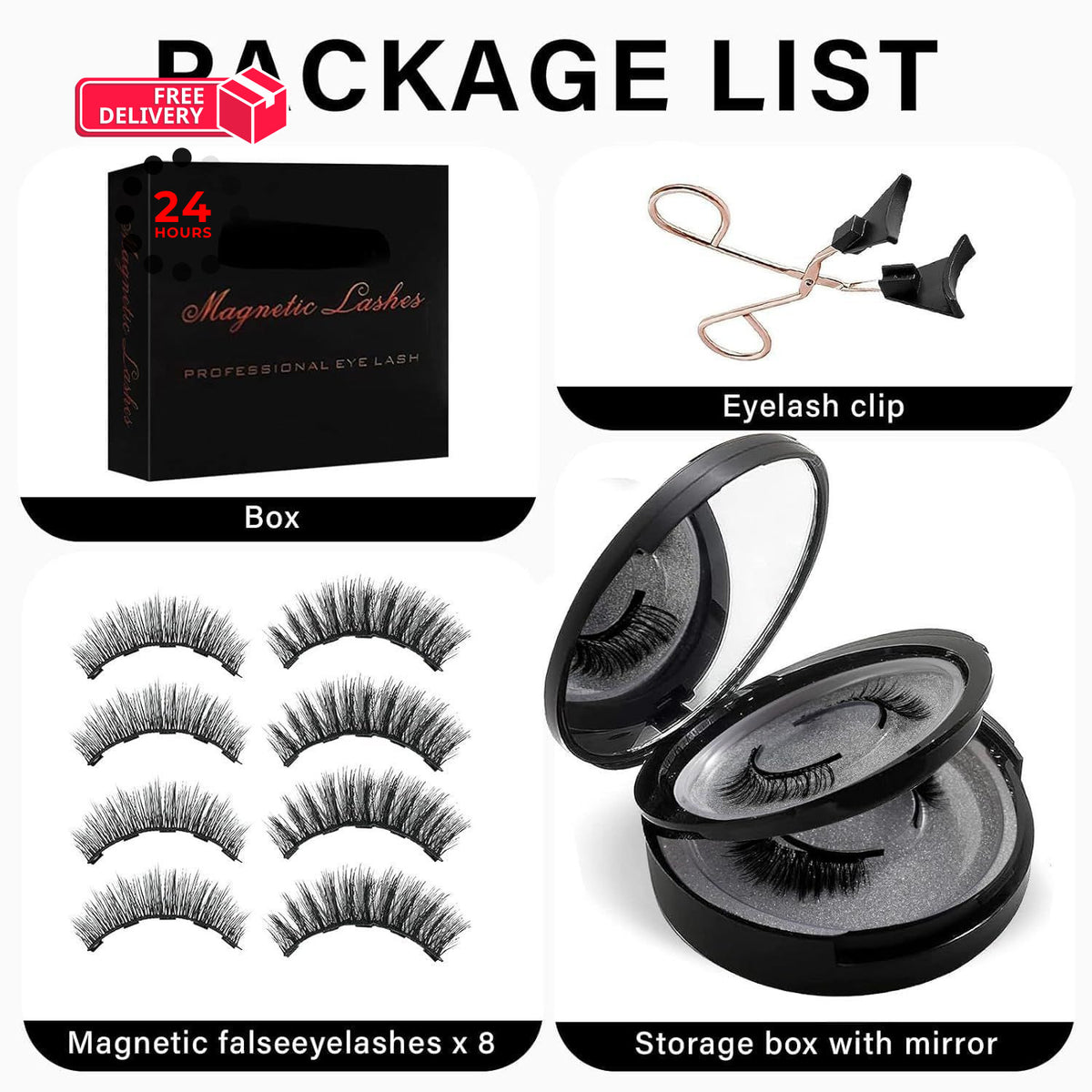 Magnetic False Eyelashes Set with Applicator - Reusable 4 Pairs, Natural Look