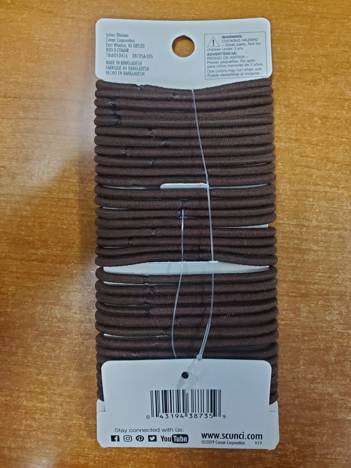 8 Packs of 32: Scunci No Damage Hair Elastics - Medium Hold Brown