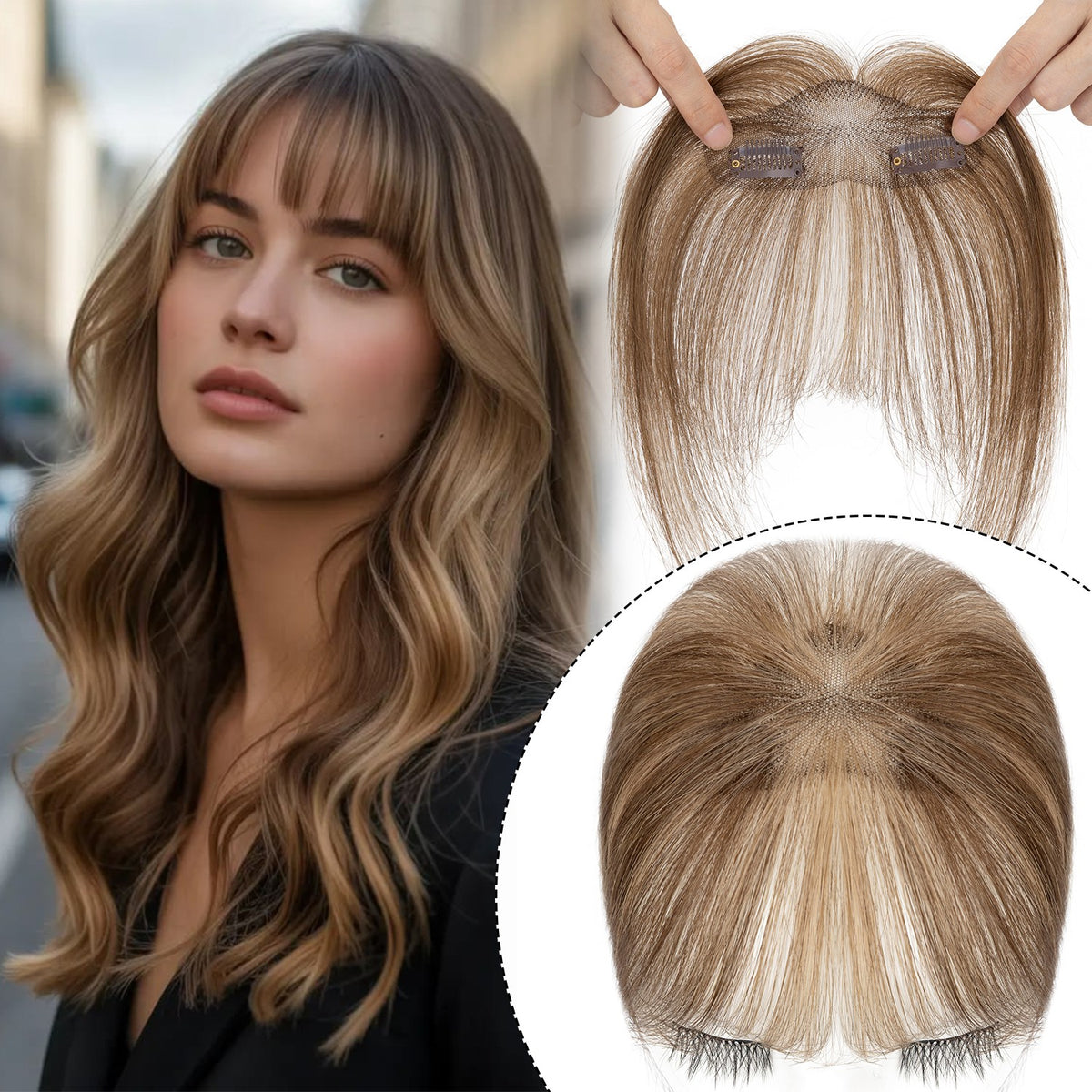 Clip-In Human Hair Bangs Extension with Wispy & French Styles - Natural & Dark Brown